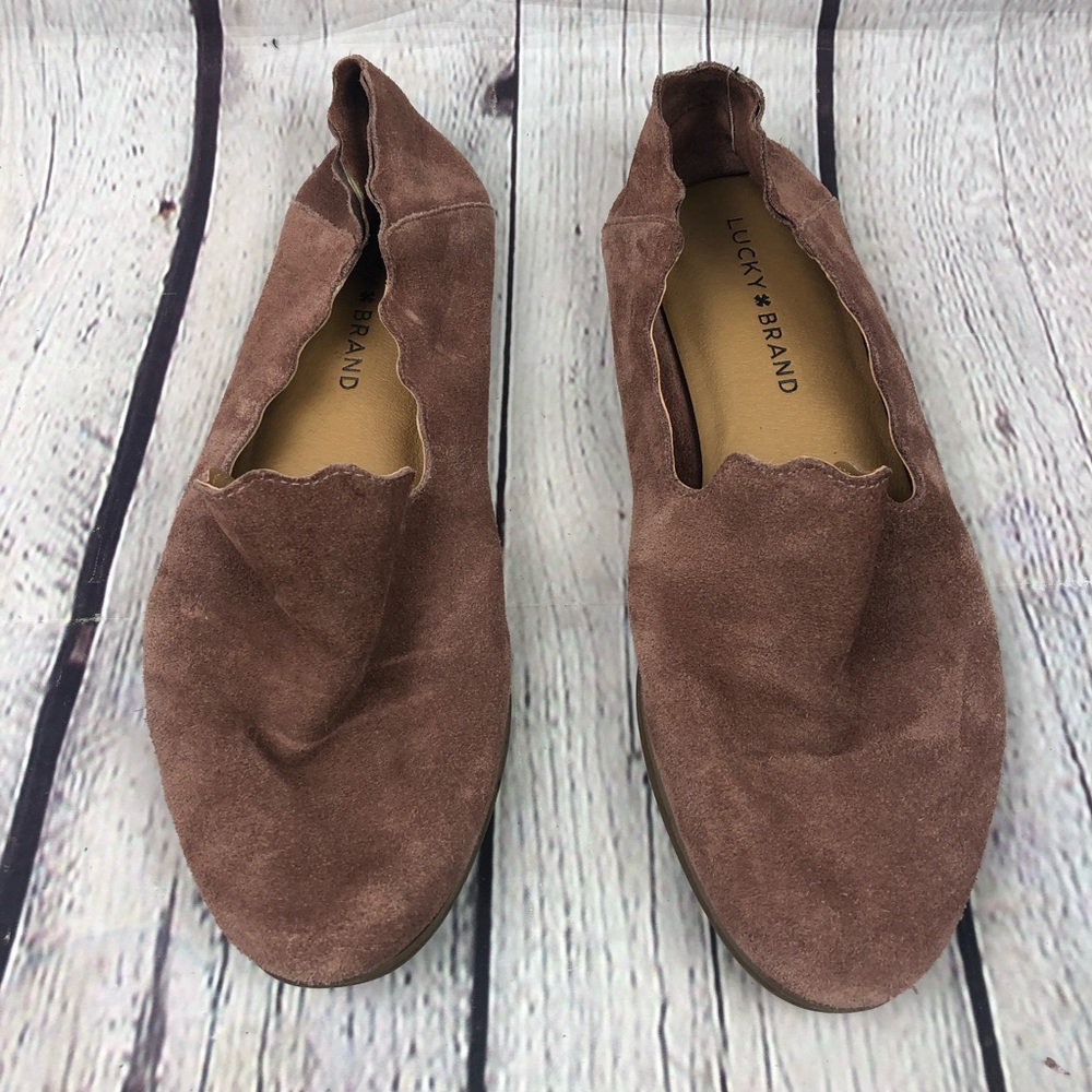 Lucky Brand The Cloeey Suede Scalloped Leather Loafer Flats dusty rose size 8